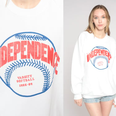 Softball Sweatshirt 80s 90s Independence Varsity 1988 89 Crewneck Retro Sports Graphic Pullover White Vintage 1980s Mens Extra Large xl 