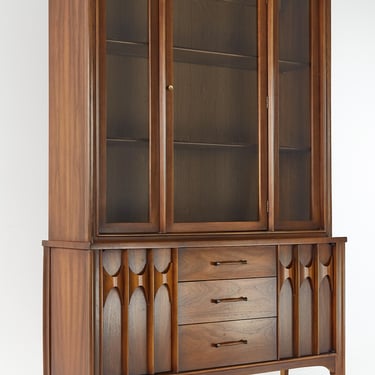 Kent Coffey Perspecta Mid Century Walnut and Rosewood Buffet and Hutch China Cabinet - mcm 