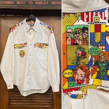 Vintage 1990’s Comic Book Print Cartoon Hip Hop Cotton Long Sleeve Shirt, 90’s Cotton Shirt, Vintage Streetwear, Vintage Clothing 