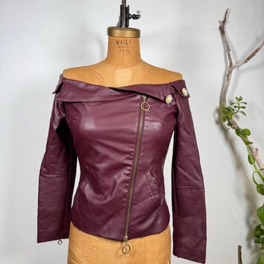 Burgundy Faux Leather Off-Shoulder Top – Chic Vegan Leather Blouse 