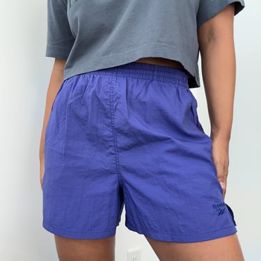 90s Reebok Purple Nylon Sports Shorts | Large 