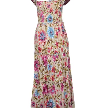 House of Harlow 1960 - Khaki w/ Multicolor Graphic Floral Print Cotton Maxi Dress Sz S