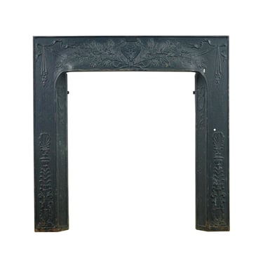 Reclaimed Ornate Black Cast Iron Square Fireplace Insert Surround