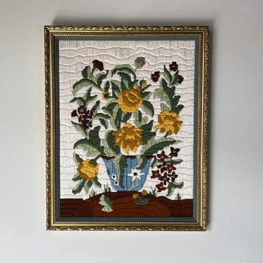 Vintage Embroidery Still Life Flowers in Vase Wall Art 