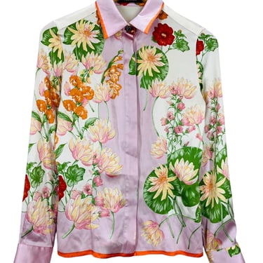 Versace Women's Floral Silk Blouse Shirt Sz 42 Made in Italy