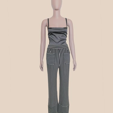 Black White Stripe High Waisted Wide Leg Pants Size Small Work Office Formal Evening Dressy Pants Holiday Fall Winter Pants 