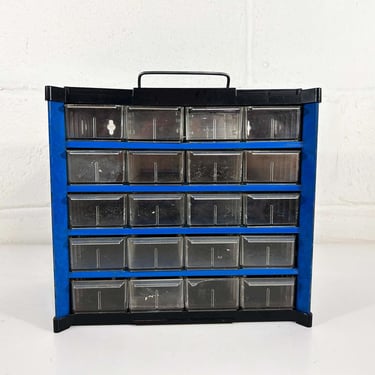 Vintage Craft Cabinet Small Parts Organizer Drawers 20 Drawer Storage Box Portable Metal Container Beads Royal Blue Plastic Handle 80s 1980s 