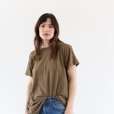 Vintage Crew Neck Brown T-Shirt | Cotton Army Brown Tee | Nude Tee | M | T075 