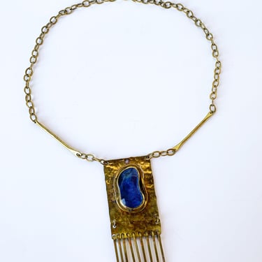 1970s Rafael Modernist Brass Hammered Necklace