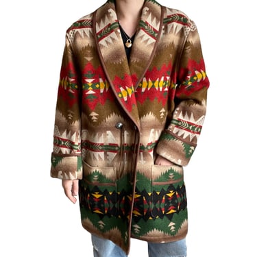 Vintage Ralph Lauren Country Southwestern Wool Aztec Navajo Mid Length Jacket L 