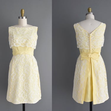 1960s vintage dress | Adorable Pastel Yellow Floral Lace Cocktail Party Dress | XS Small | 60s dress 