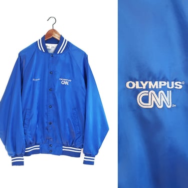 Olympus jacket / CNN jacket / 1980s K Brand Olympus CNN embroidered satin jacket XL 