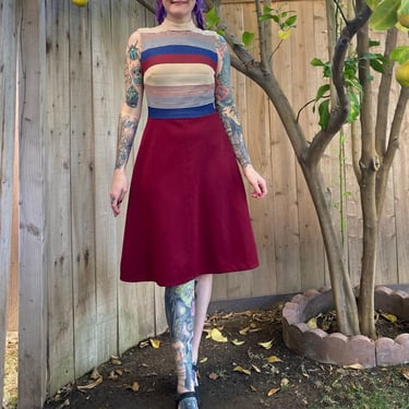 Vintage 1970’s Red, Tan and Blue Striped Dress 