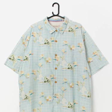 Vintage Hawaiian blue shirt with island pattern - 2XL 