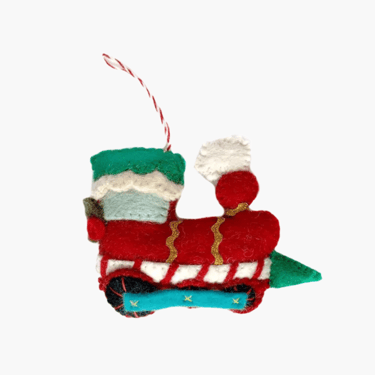 Red steam train felt wool ornament