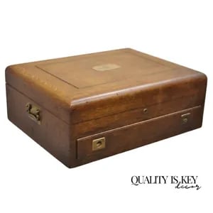 Antique Edwardian Oak Wood Large Silverware Flatware Chest with Drawer
