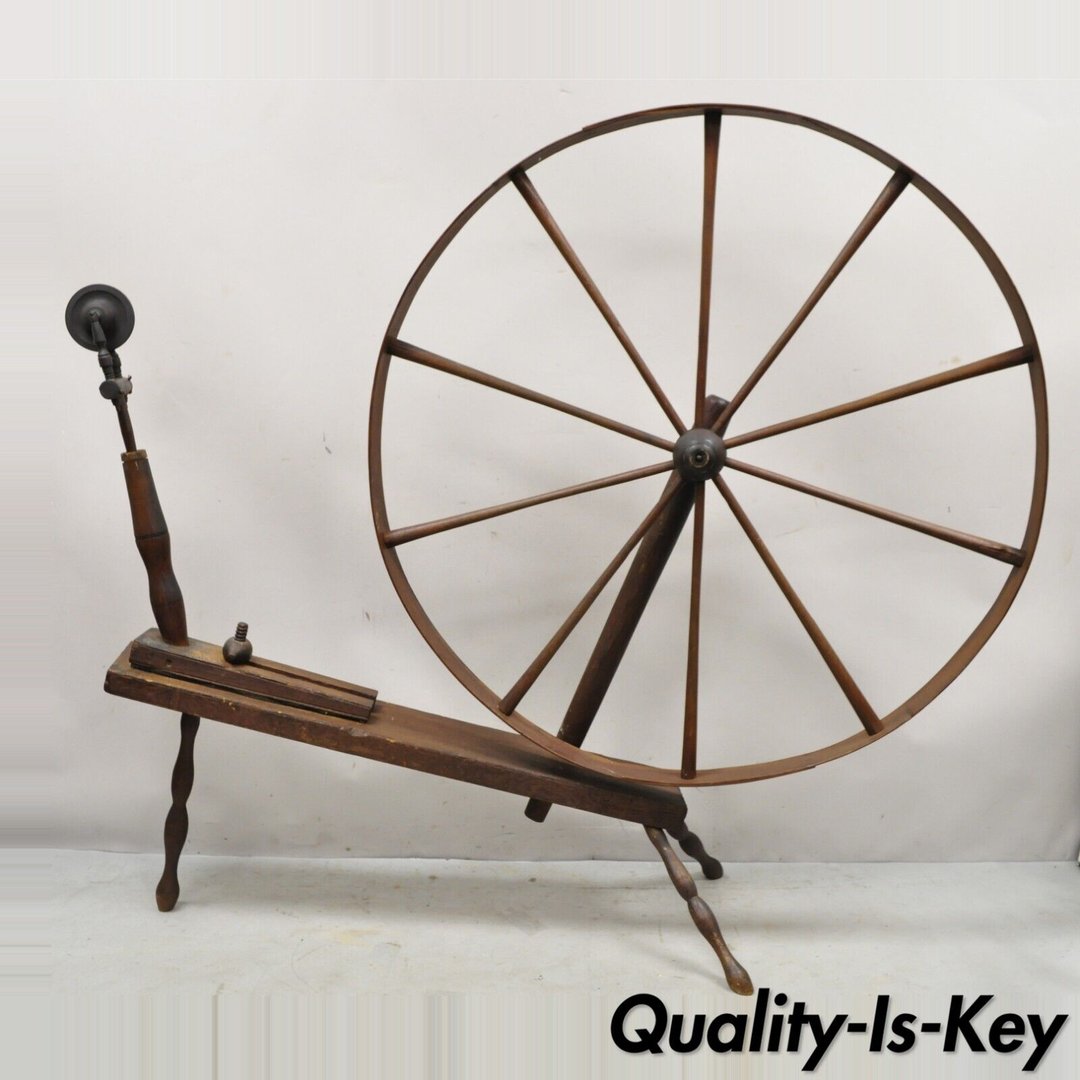 Antique American Primitive Colonial Wooden Country Spinning Wheel ...