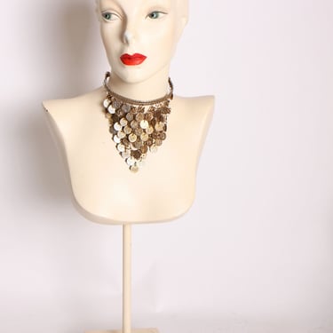 1970s Metal Beaded Coin Dangle Jingly Choker Necklace 