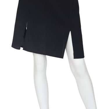 Valentino 1990s Vintage Black Wool Slit High-Waisted Skirt Sz L XL 
