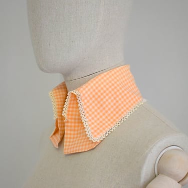 1940s/50s Orange Gingham Cotton Collar with Lace Trim 