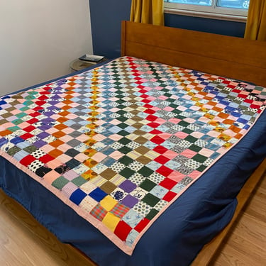 Vintage Colorful Small Square Quilt, Retro Grandma's Home Decor, Farmhouse Country Cottage Decor, Cozy Cute Bedding Blanket, Polka Dots 