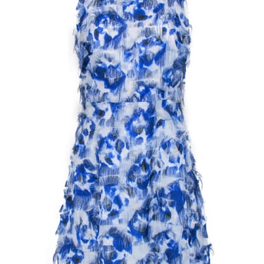 Nicole Miller - Blue & White Print Fuzzy Frayed Dress Sz 6