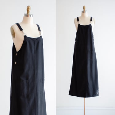 black overall dress 90s y2k vintage minimalist oversized black pinafore maxi dress 