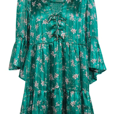 Sabina Musayev - Green & Floral Print Tiered Ruffle Mini Dress Sz S