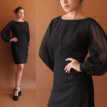 Vintage 60s Balloon Sleeve Dress with Pearl Trim/ 1960s Mod Long Sleeve Dress/ Size Small 
