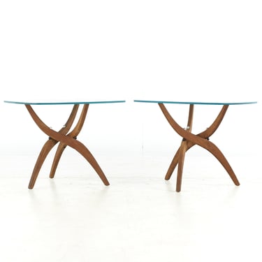 Forest Wilson Mid Century Walnut Side Tables - Pair - mcm 