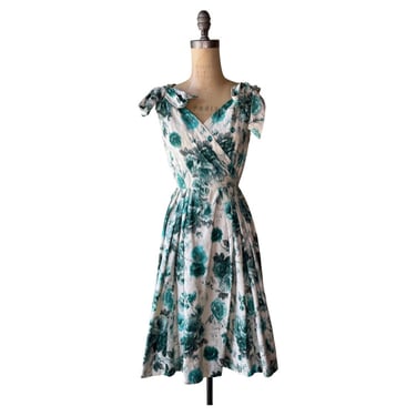 1950s teal and white floral dress 