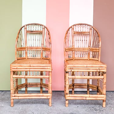 Pair of Brighton Style Bamboo and Cane Side Chairs