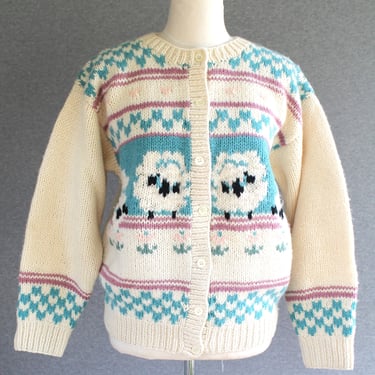 Cottagecore - 1980s - Little Lamb- Spring Cardigan - Wool - by Woolrich - Marked size S 
