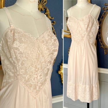 Vintage Slip Dress, Soft Blush Pink, Sheer Lace Bust, Lacy Nightie, Cut Out Lace, Sweetheart, Nylon, Vintage 60s Lingerie 