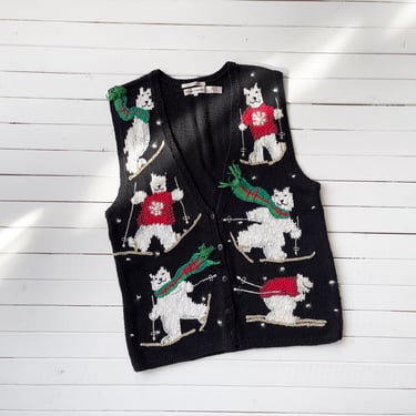 Christmas sweater vest 90s vintage Lauren Hansen black polar bear embroidered vest 