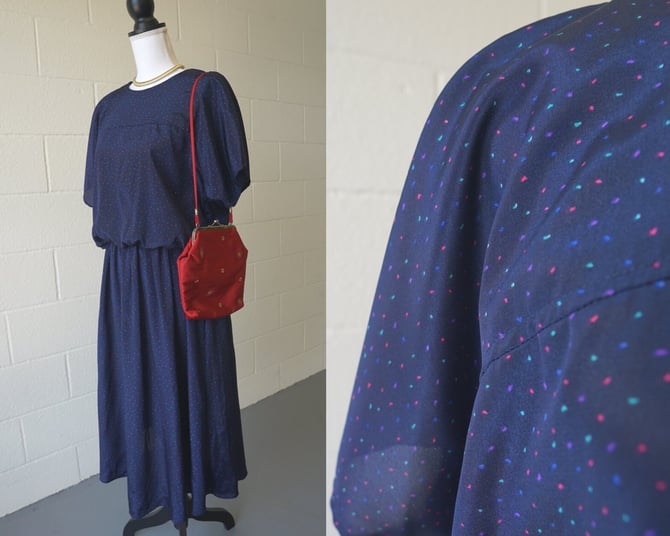 Tabby of California Navy Speckled Dress | Vintage 80s | Size XL 