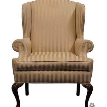 HENREDON FURNITURE Cream / Off White Stripe Upholstered Traditional Accent Wingback Arm Chair 