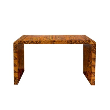 Karl Springer Rare Waterfall Console Table in Lacquered African Batik 1970s