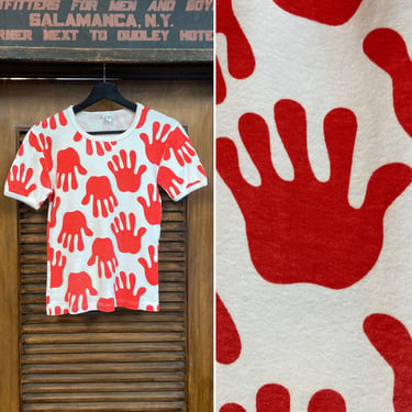 Vintage 1980’s Hand Print Pop Art Cotton Glam New Wave Mod Tee Shirt, 80’s T-Shirt, Vintage Clothing 