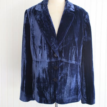 1990s - Electric Blue - Crushed Velvet  - Blazer - by Lane Bryant - Marked size 18 