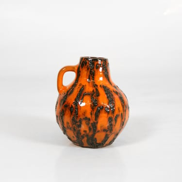 Small Vintage Kreutz Keramik Orange Black Fat Lava Ceramic Vessel Vase Pitcher Dripping Retro Mid Century Modern West German Pottery Art Pod 