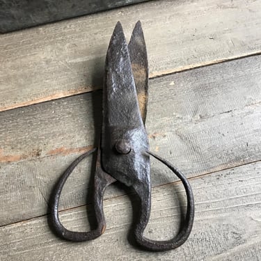 Rustic French Iron Garden Shears, Scissors, Large Blacksmith, Hand Forged Iron, Historical Primitive Garden Farmhouse Tool, Sold by Each 