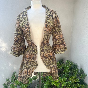 Vintage romantic tapestry brocade jacket duster or costume handmade Small. 