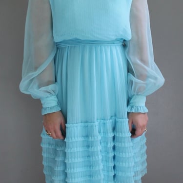 Derby Days - Sky Blue Chiffon Party Dress- Long Sleeve - Size 6 - Size 8 