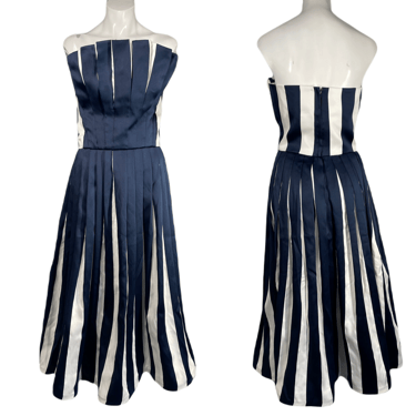 1980’s Pleated Striped Victor Costa Party Dress Size M