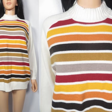Vintage 70s/80s Unisex Fall Striped Sweater Size L/XL 