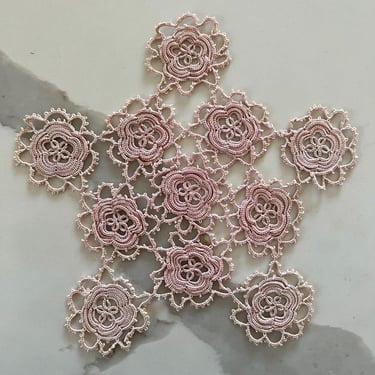 Doily tatted pink 6.5” DIA vintage 