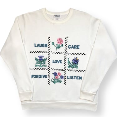 Vintage 90s Improved Living “Laugh, Care, Love, Forgive, Listen” Graphic Cottage Core Style Crewneck Sweatshirt Pullover Size Large 