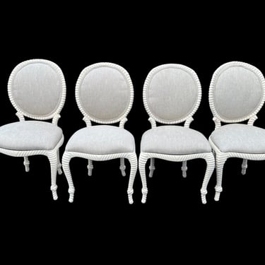 Great collection of four vintage rope/ tassel dining chairs NEW upholstery 