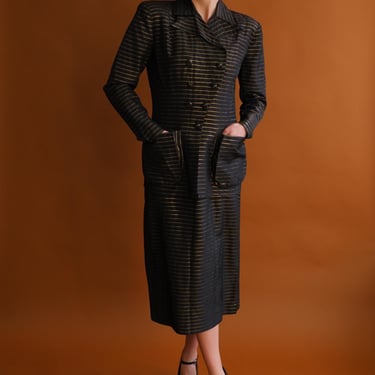 Vintage 40s Black and Gold Striped Skirt Suit/ 1940s Structured Blazer and Skirt/ Gold Lamé/ Size Small 25 